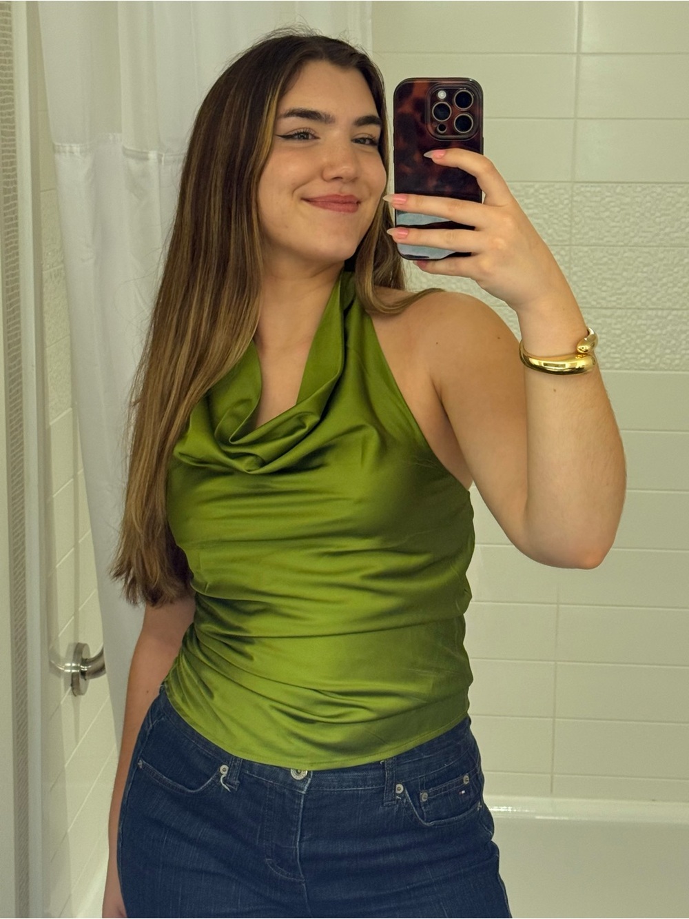 Olive Green Cowl Neck Halter Camisole